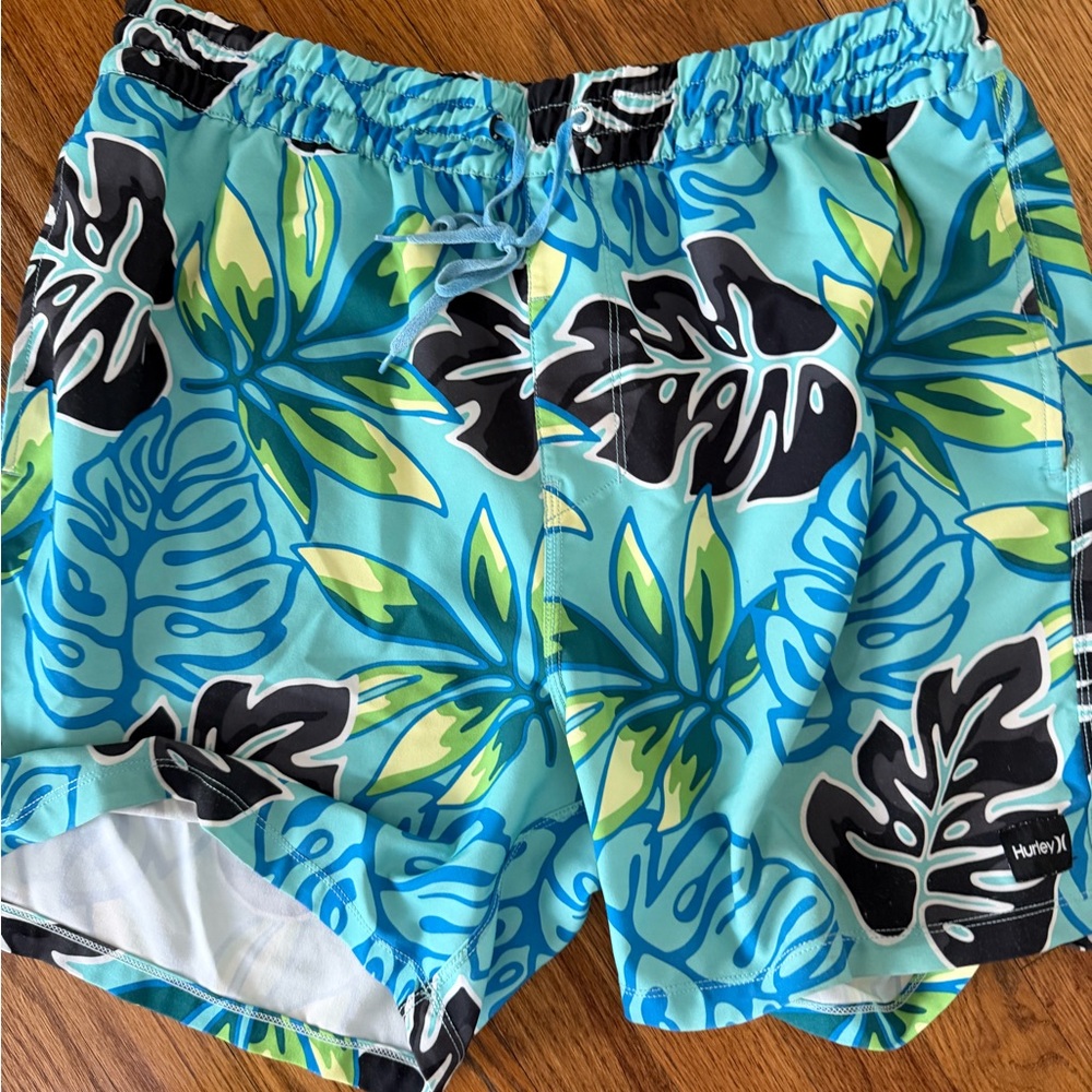 Hurley Blue Tropical Leaf Swim Trunks